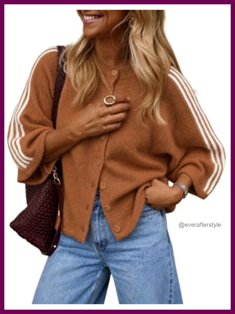 Hongsui Women's Striped Cardigan Oversized Button Up Sweater